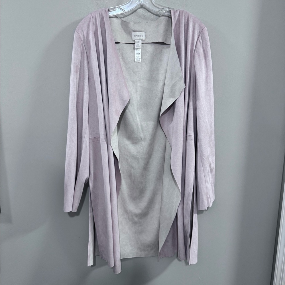Chico's Soft Faux Suede Pink Open Front Long Sleeve Cardigan Jacket.  XL